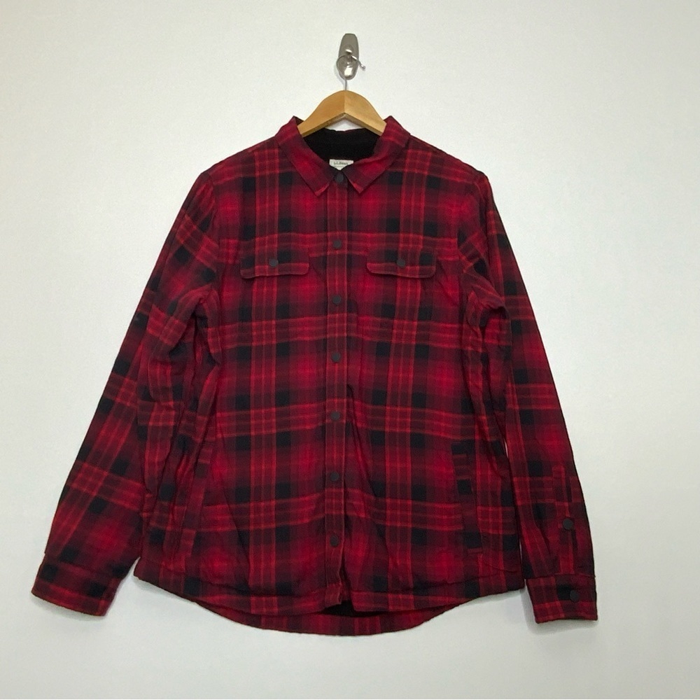 L.L. Bean Red and Black Plaid Flannel Shirt Jacket